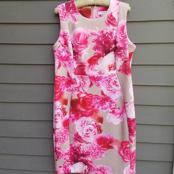 Calvin Klein Dresses & Skirts - Gorgeous! Calvin Klein Pink Red Roses Print Sheath Dress size 18W